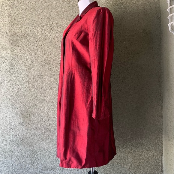 “INC” Deep Red Raw Silk Long Jacket size 12 - Picture 5 of 11